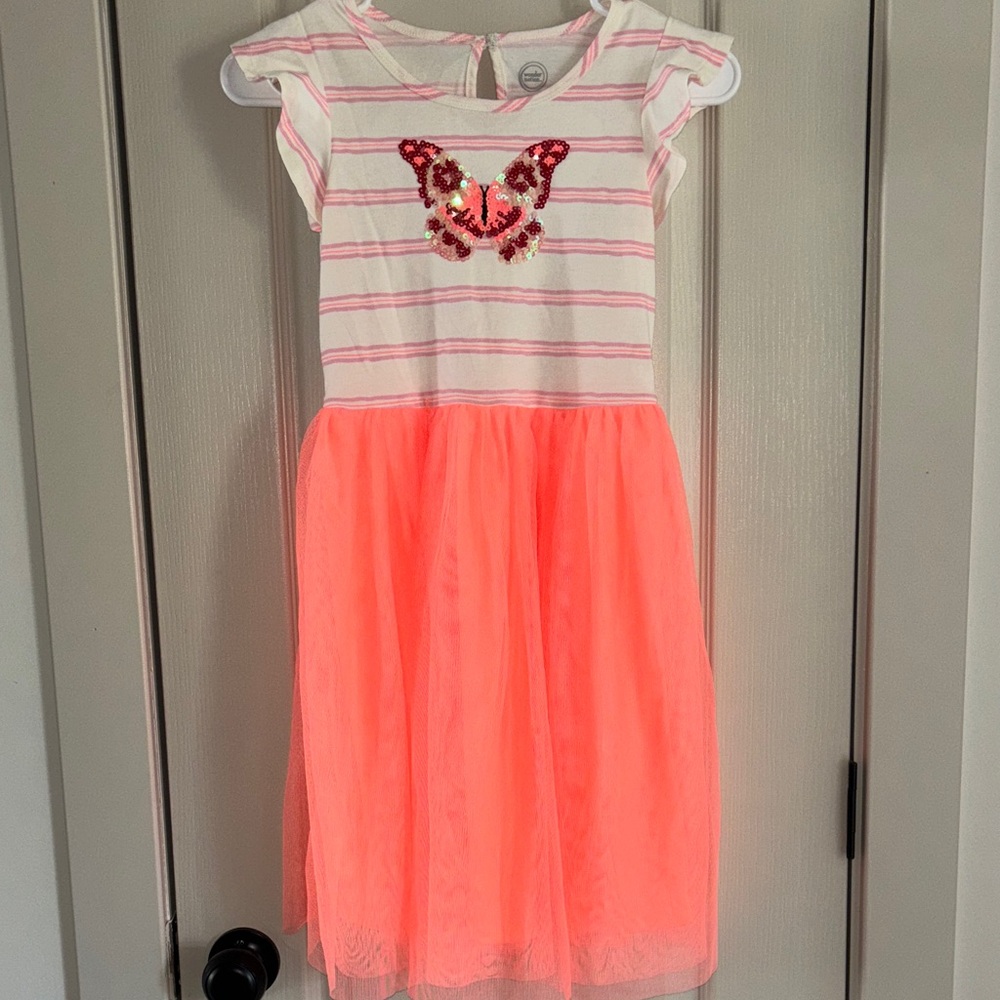 Wonder Nation Girls Pink and White Sequin Butterfly Dress L(10/12)